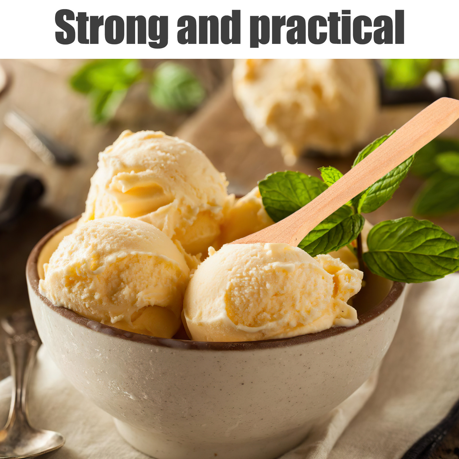 10Pcs Ice Cream Spoon Wooden M - Sugar Scrub Coffee ulasan dan harga